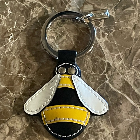 COACH HTF Leather Black and Yellow Bumblebee Key Fob Bag Charm Keychain - Picture 1 of 12